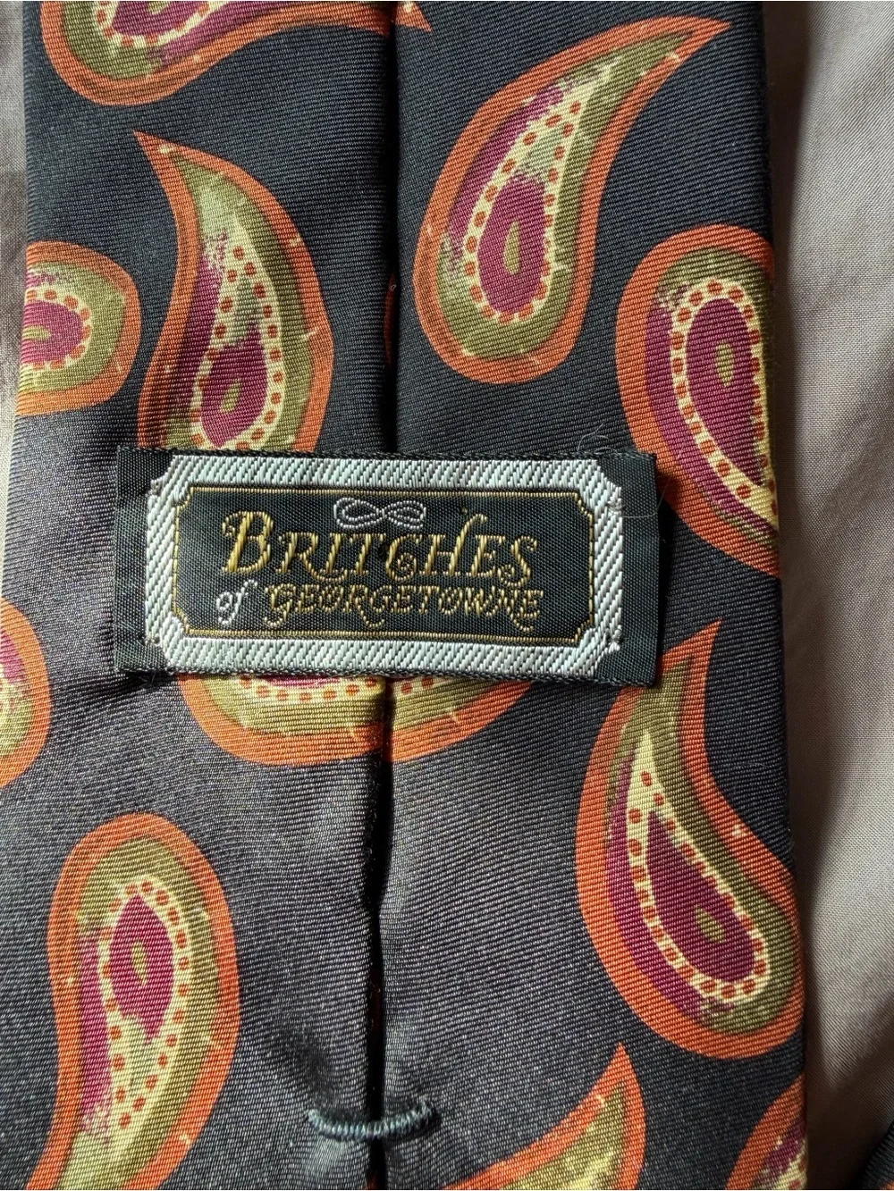Britches of Georgetown Black Paisley Silk Tie with Red and Gold Accents